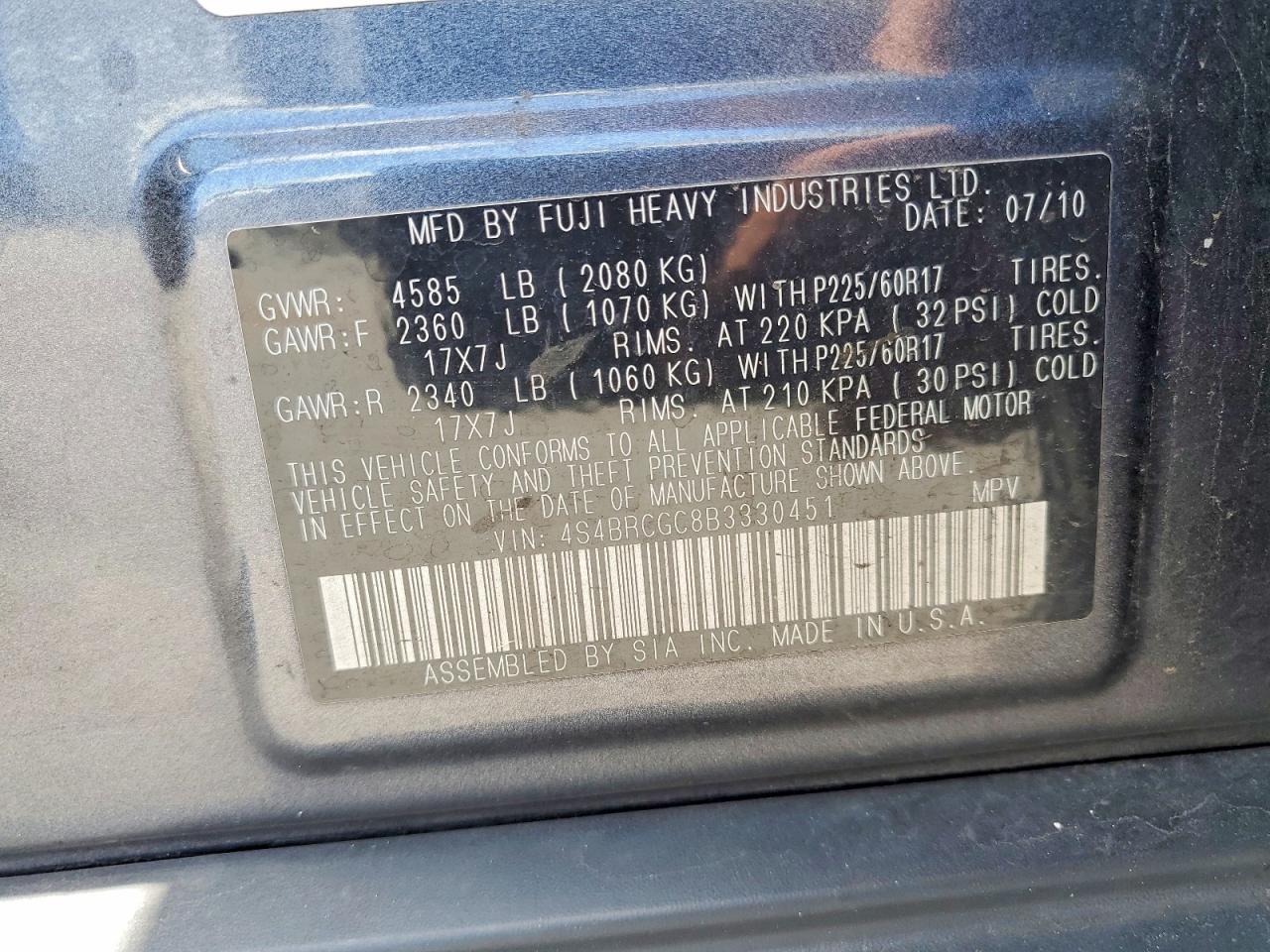 2011 SUBARU OUTBACK