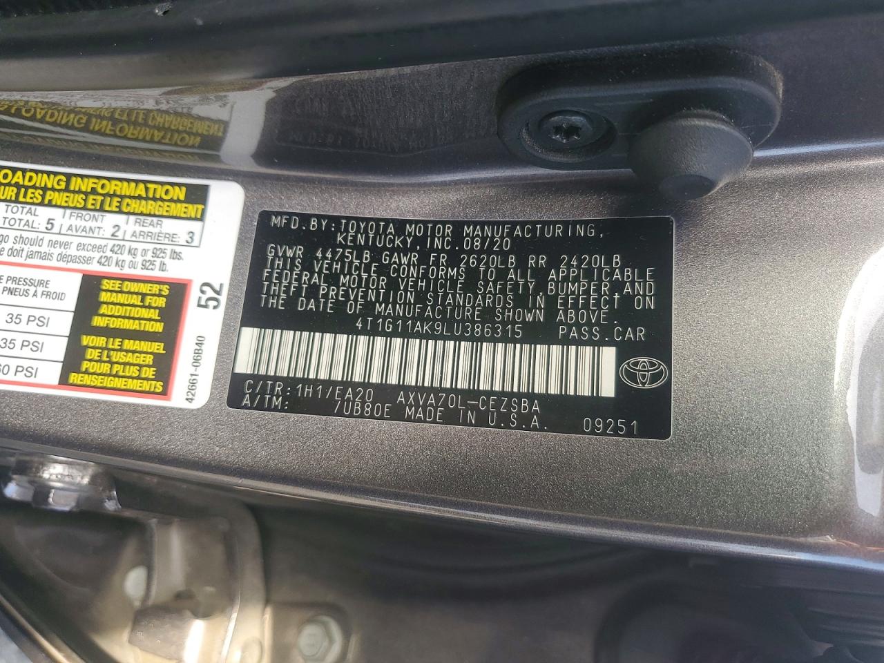 2020 TOYOTA CAMRY