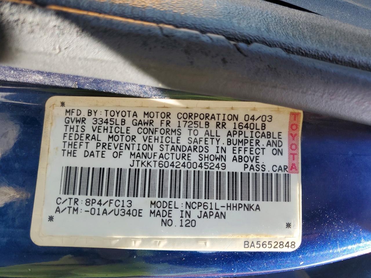 2004 TOYOTA XA