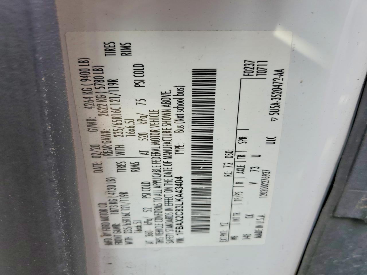 2020 FORD TRANSIT