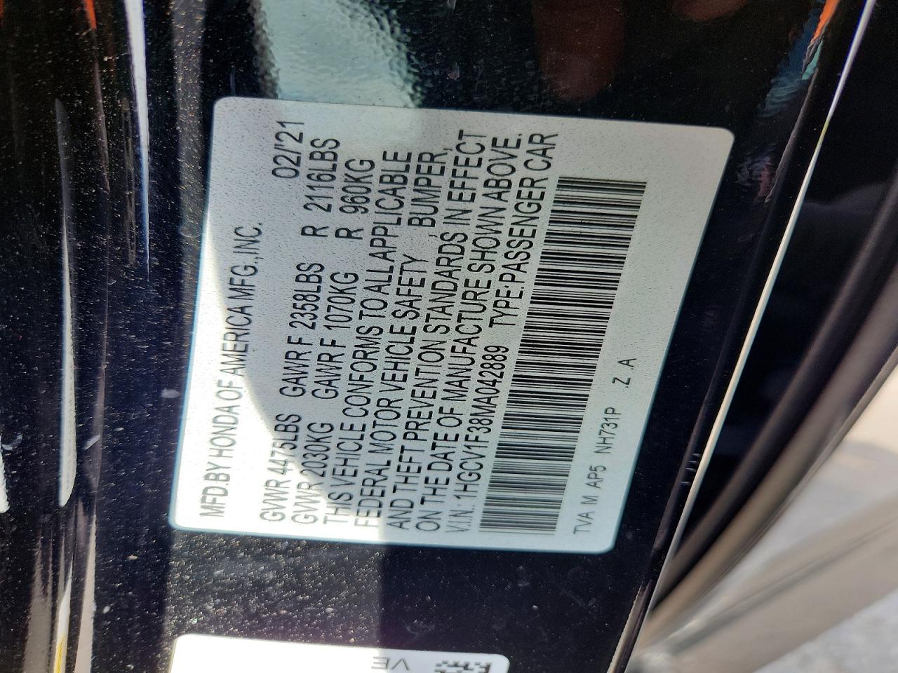 2021 HONDA ACCORD
