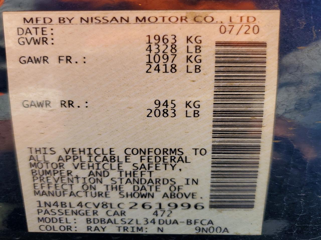 2020 NISSAN ALTIMA