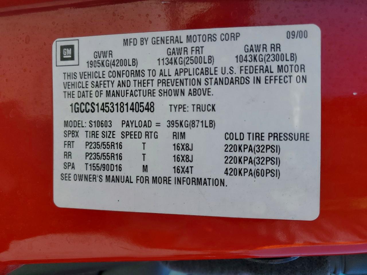 2001 CHEVROLET S10