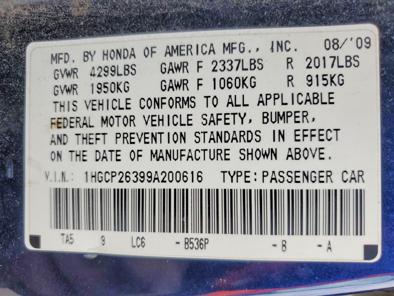 2009 HONDA ACCORD