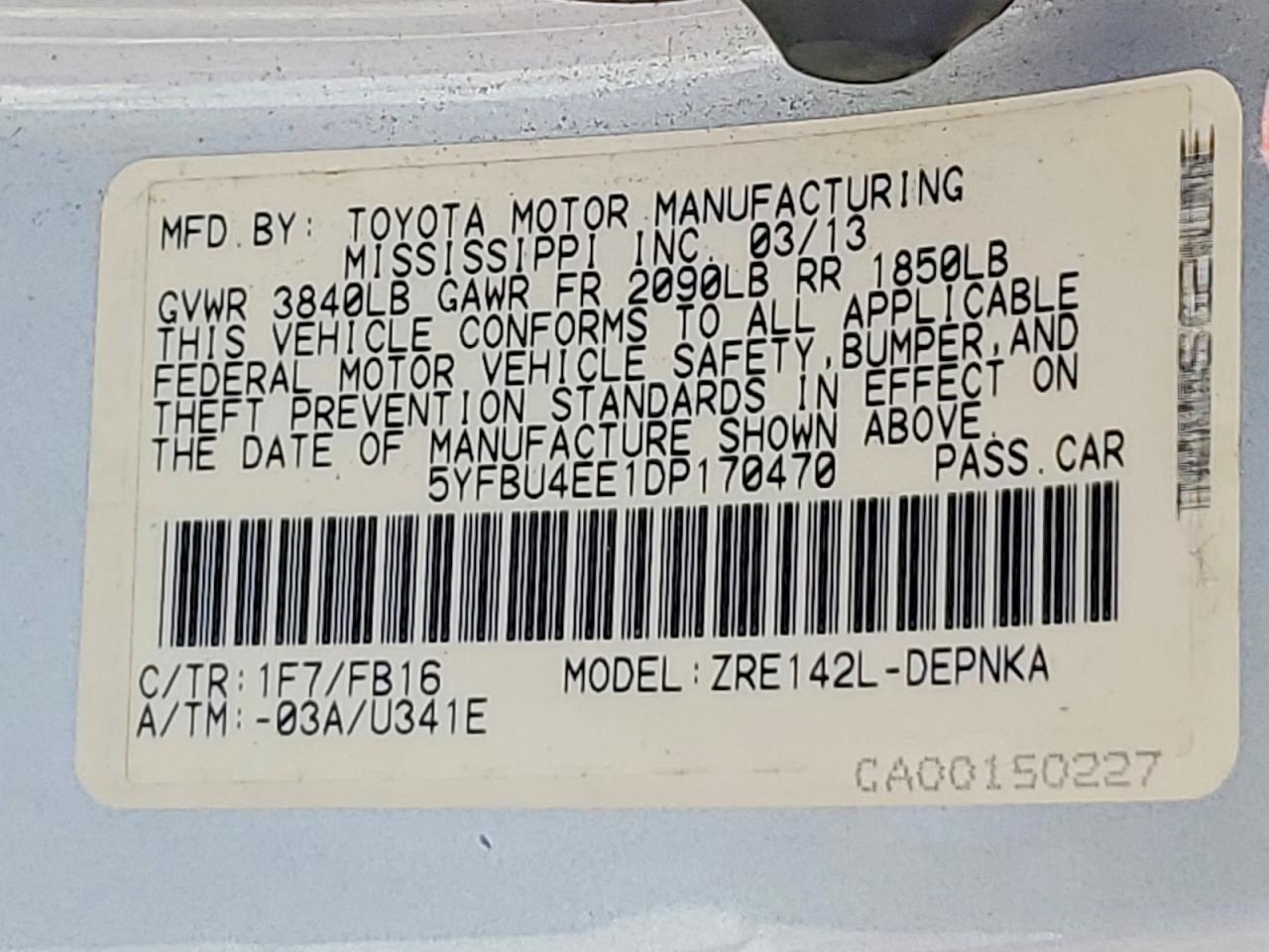 2013 TOYOTA COROLLA