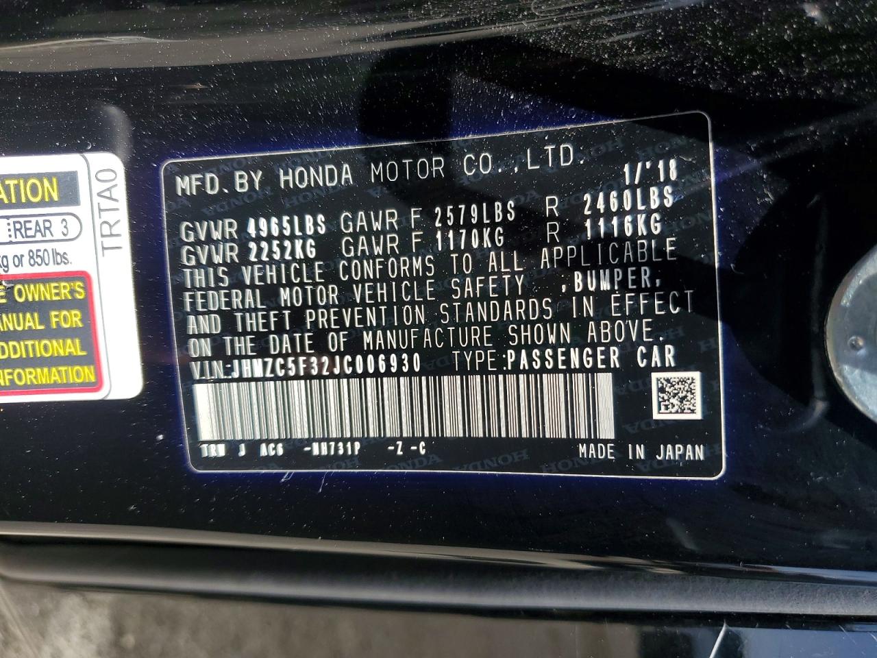 2018 HONDA CLARITY