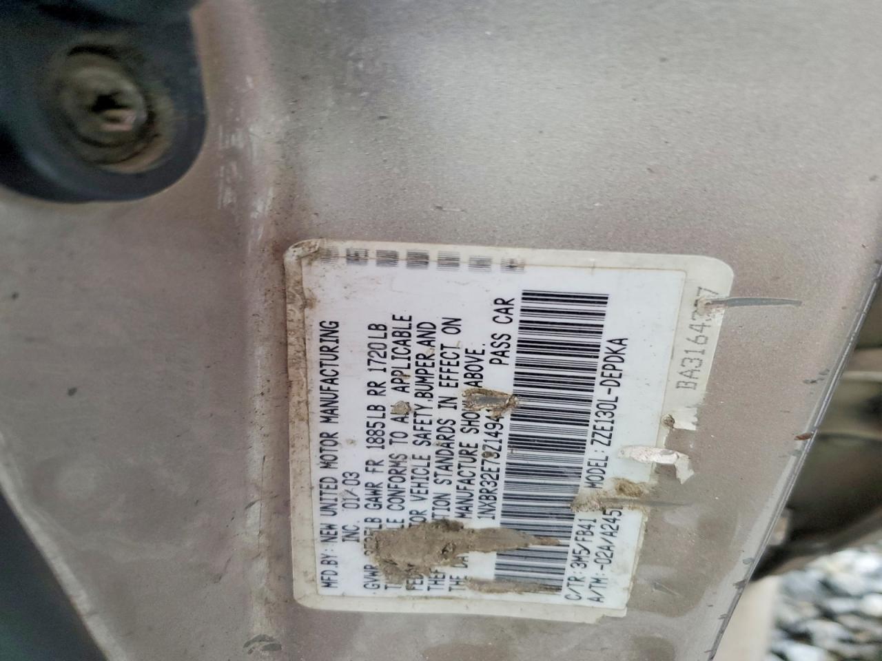 2003 TOYOTA COROLLA