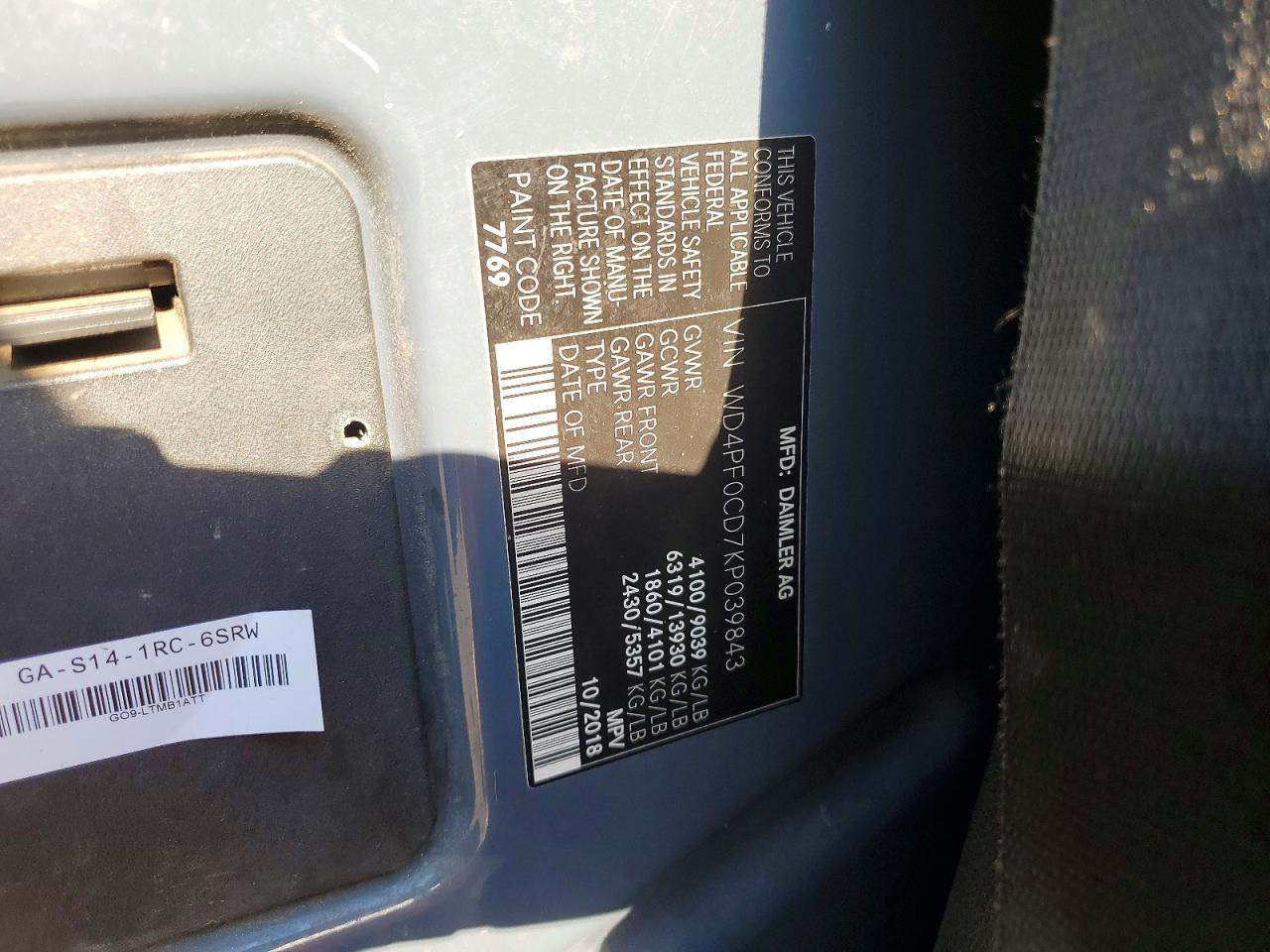 2019 MERCEDES BENZ SPRINTER