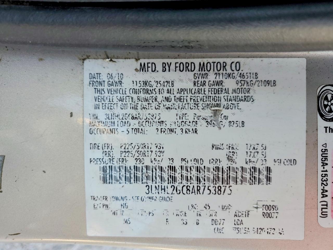 2010 LINCOLN TOWNHOUSE MKZ