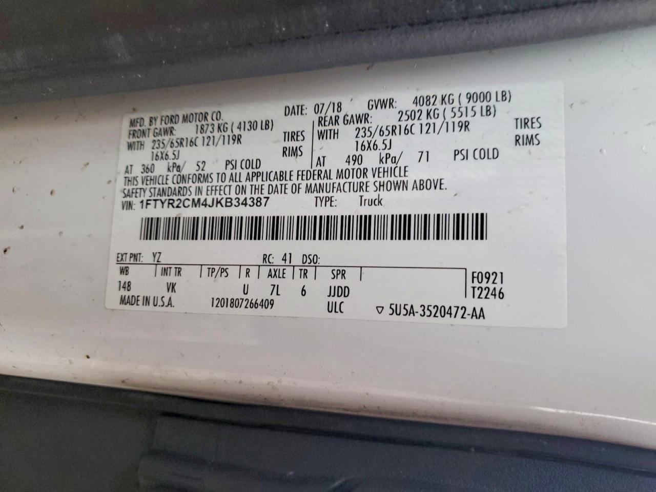 2018 FORD TRANSIT