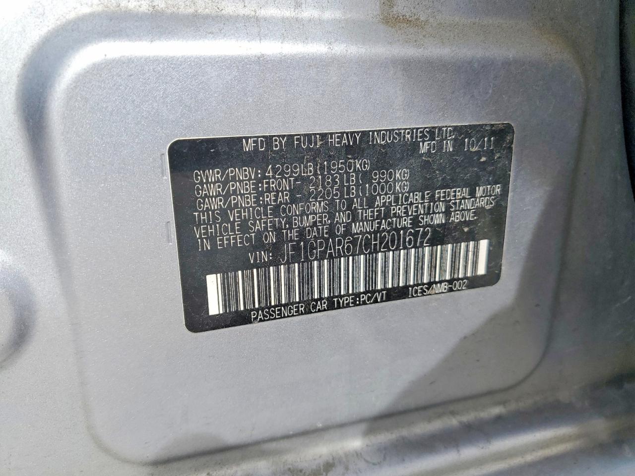 2012 SUBARU IMPREZA