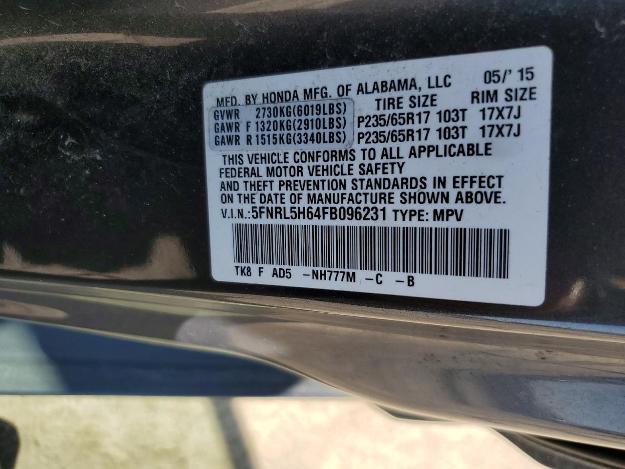 2015 HONDA ODYSSEY