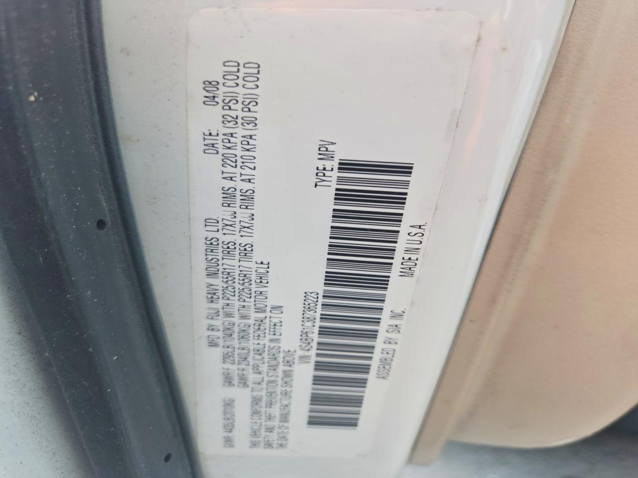2008 SUBARU OUTBACK