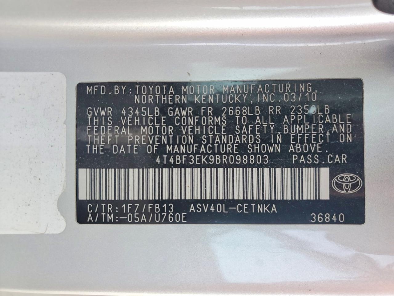 2011 TOYOTA CAMRY
