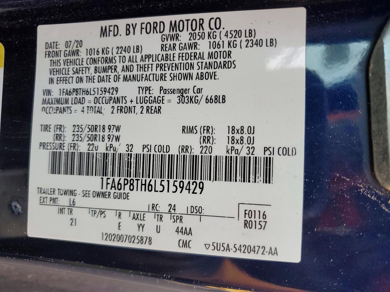 2020 FORD MUSTANG