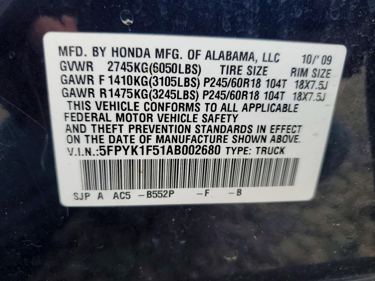 2010 HONDA RIDGELINE