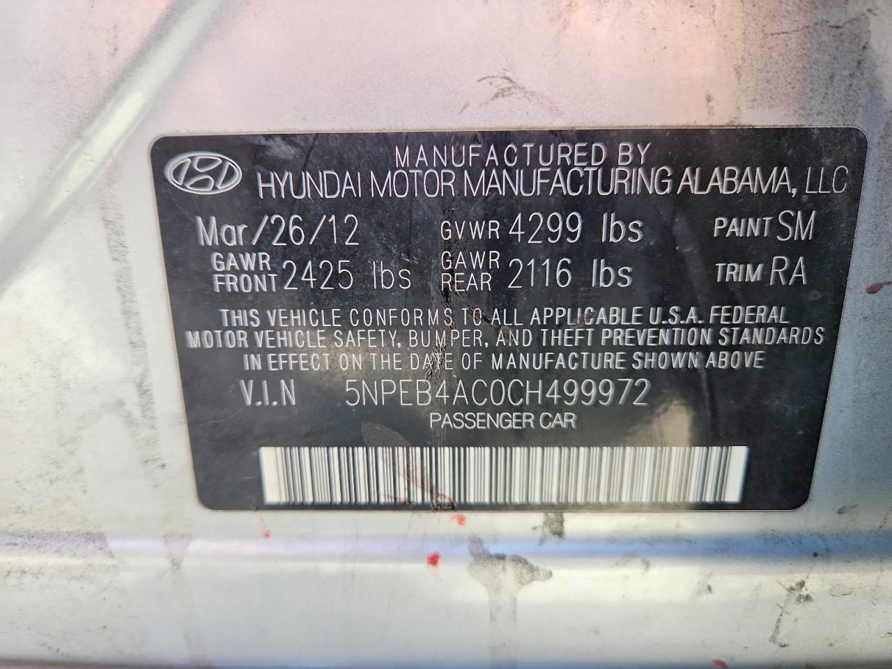 2012 HYUNDAI SONATA