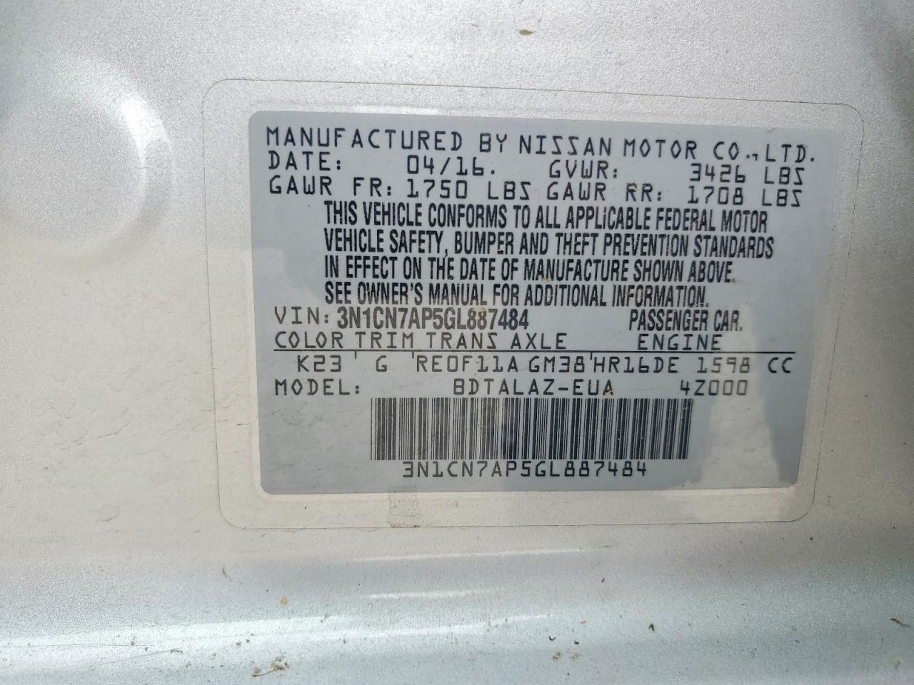 2016 NISSAN VERSA