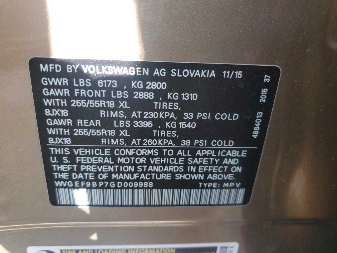 2016 VOLKSWAGEN TOUAREG