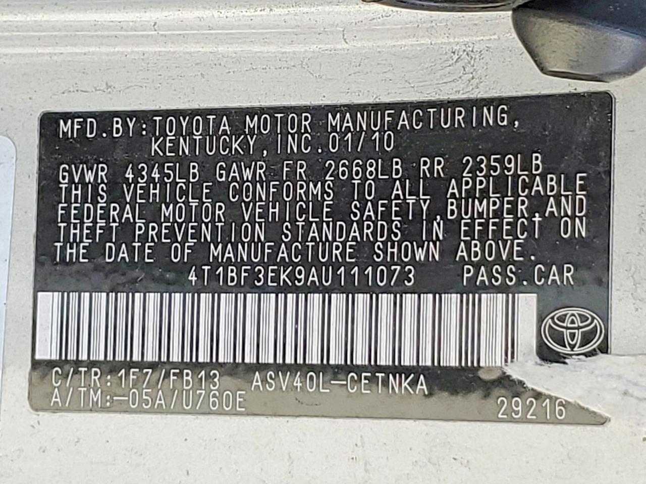 2010 TOYOTA CAMRY