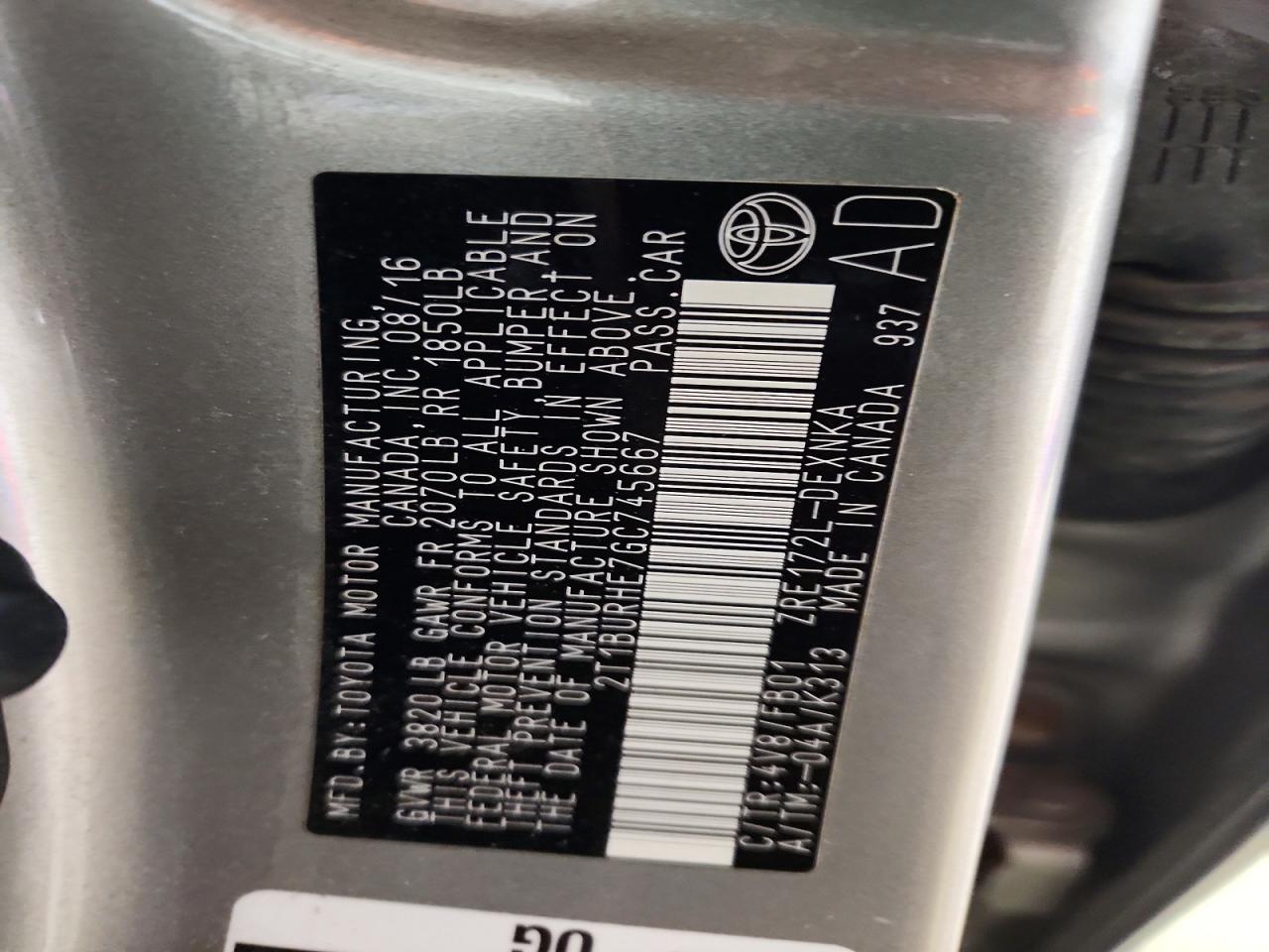 2016 TOYOTA COROLLA