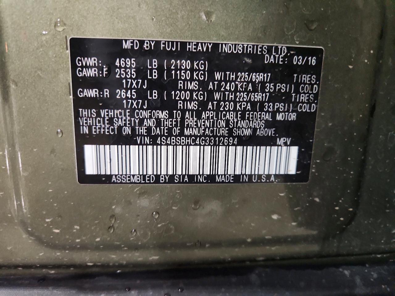 2016 SUBARU OUTBACK