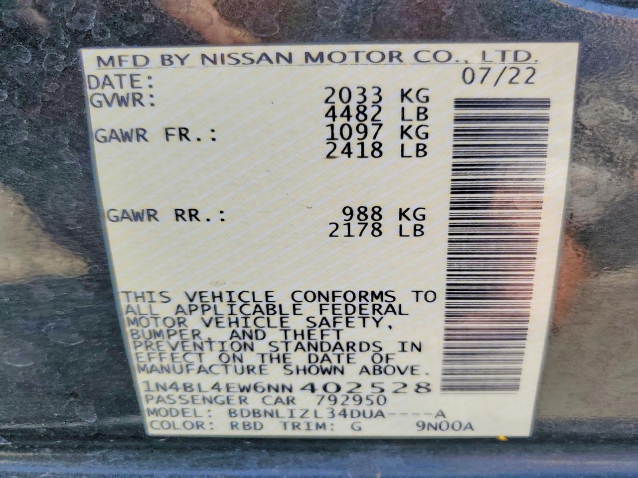 2022 NISSAN ALTIMA