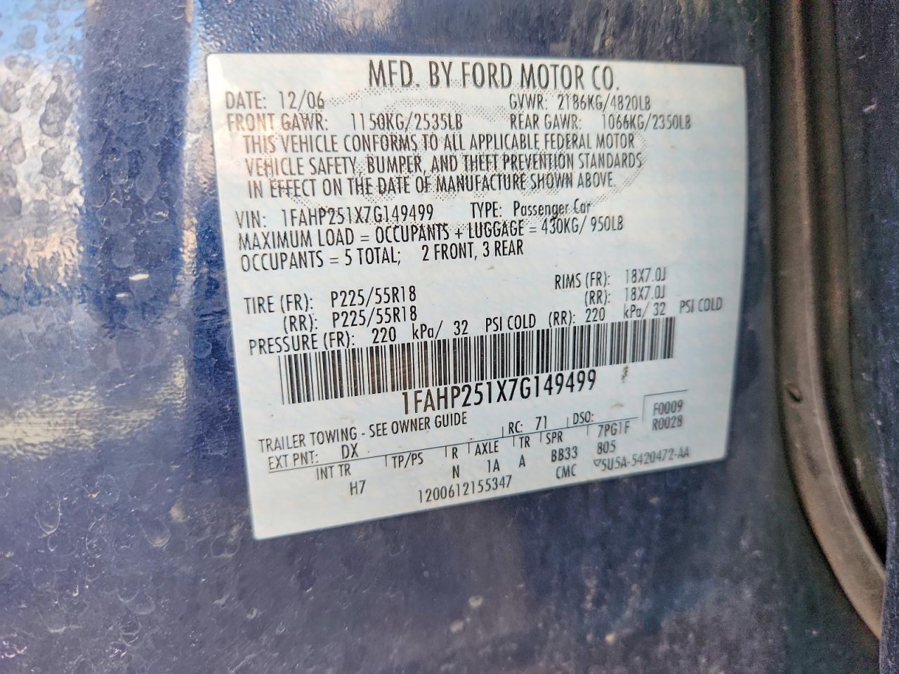 2007 FORD FIVE HUNDR
