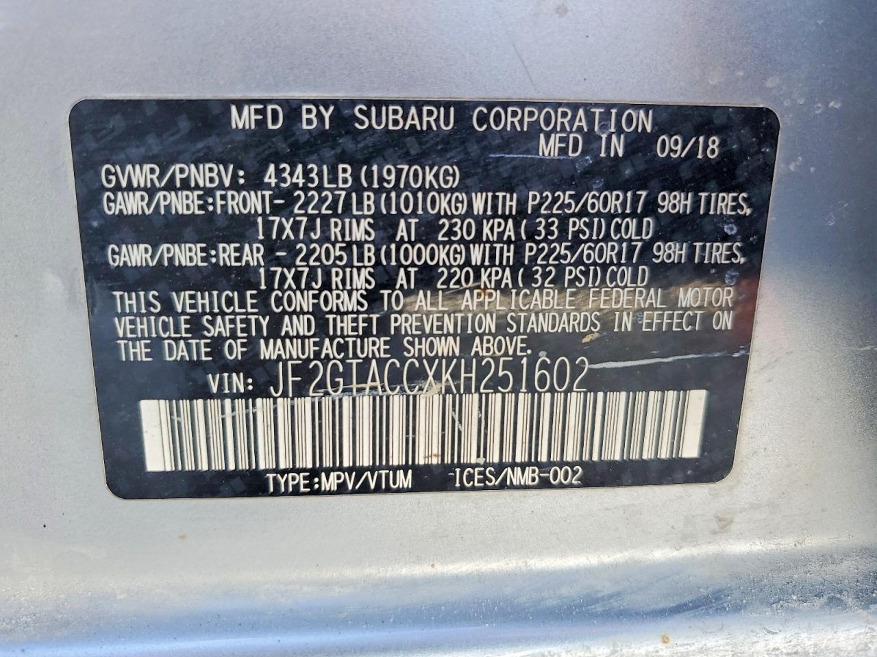 2019 SUBARU CROSSTREK
