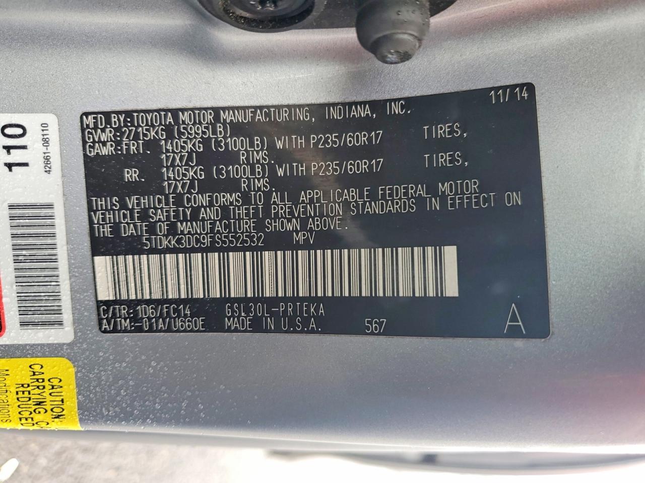 2015 TOYOTA SIENNA