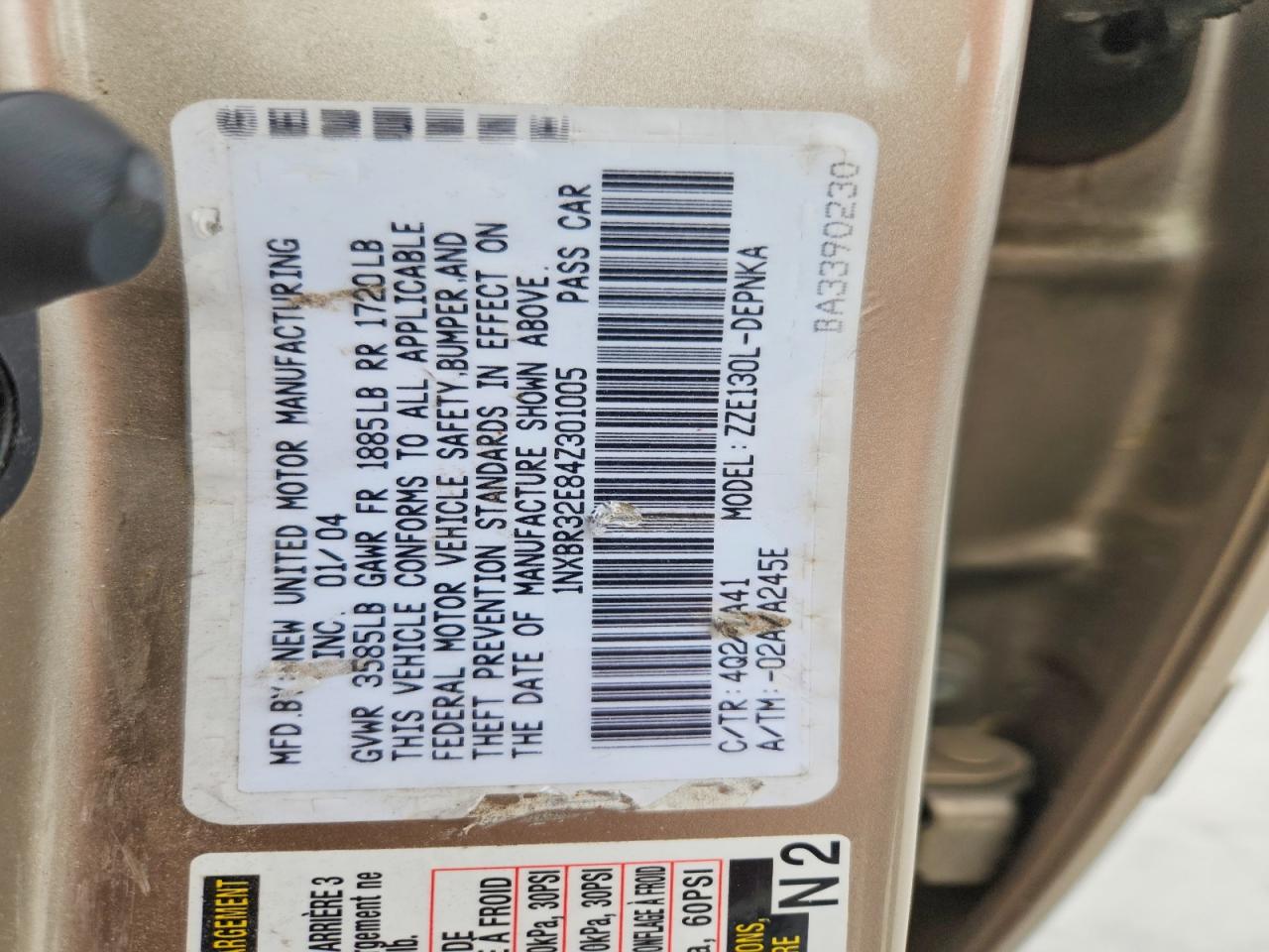 2004 TOYOTA COROLLA