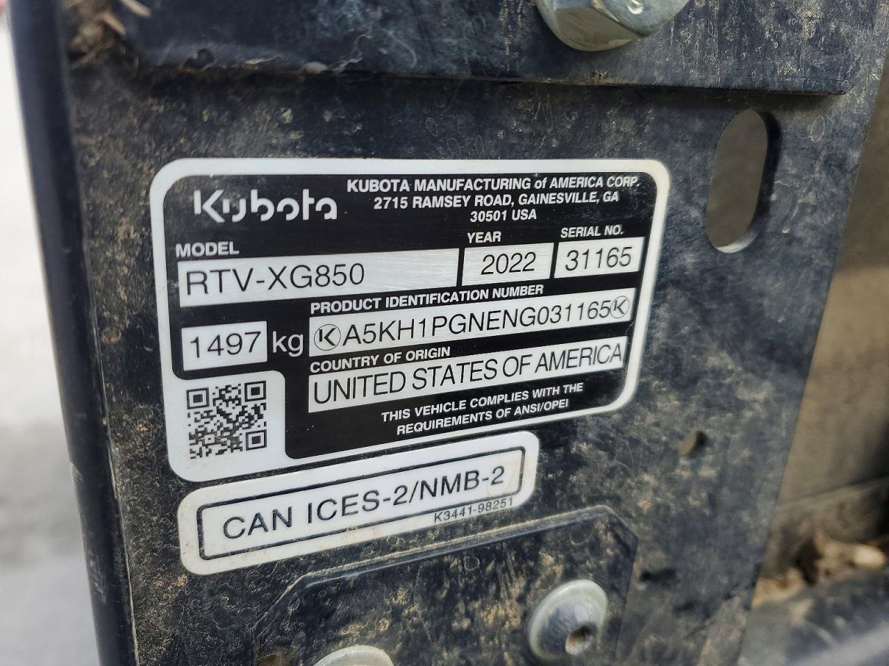 2022 KUBOTA RTV-XG850