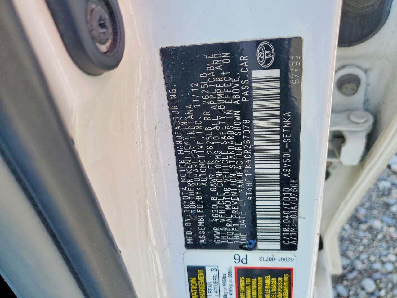 2012 TOYOTA CAMRY