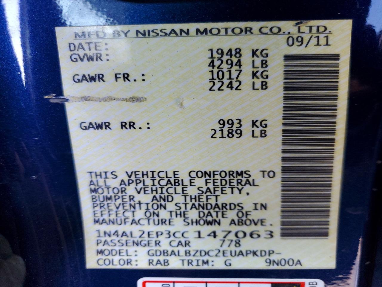 2012 NISSAN ALTIMA