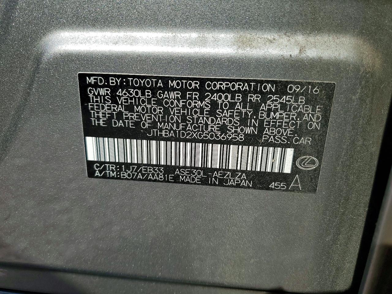 2016 LEXUS IS