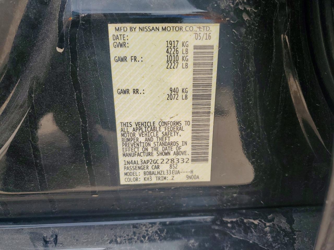 2016 NISSAN ALTIMA