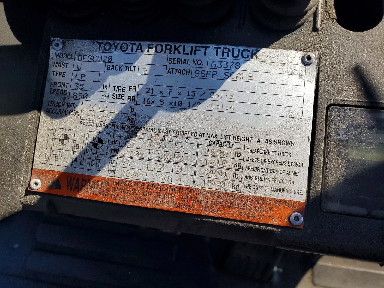 2014 TOYA FORKLIFT