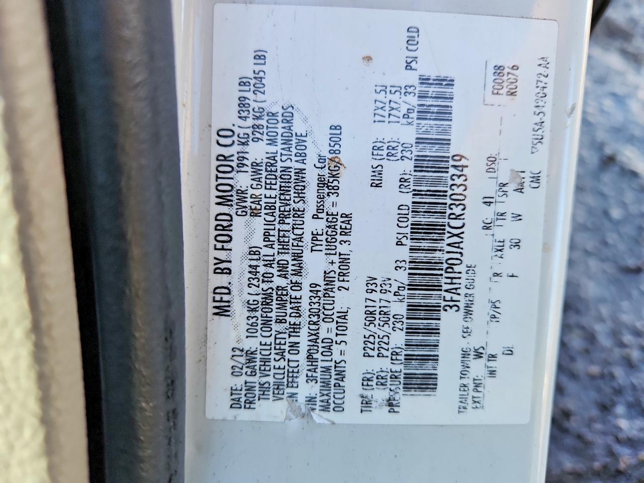 2012 FORD FUSION