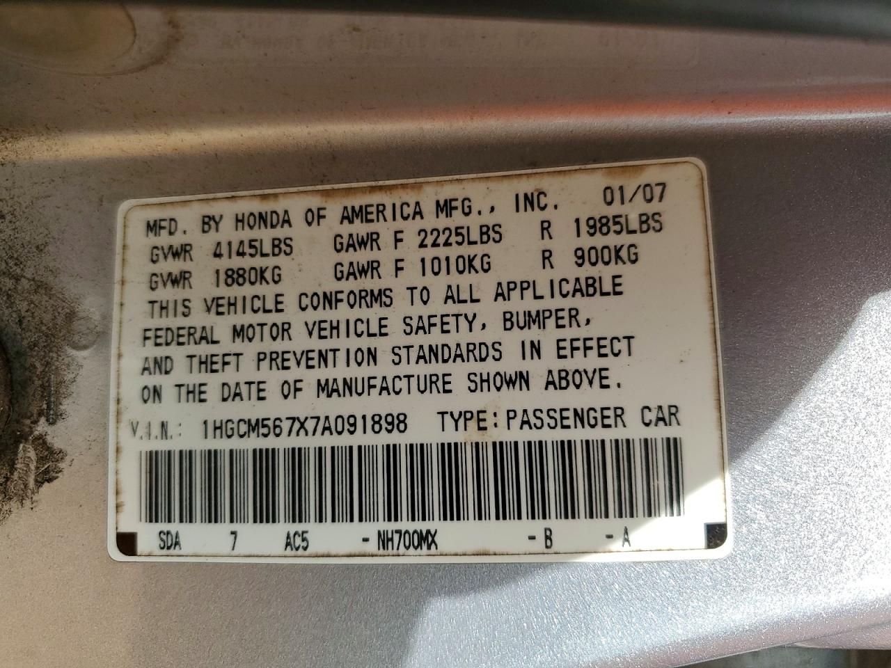 2007 HONDA ACCORD