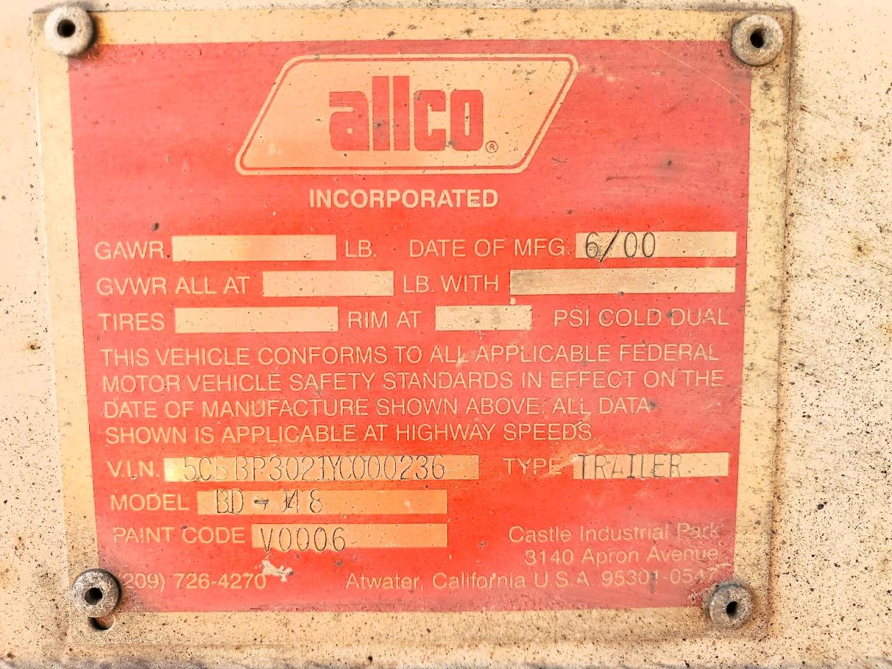 2000 ALLCO ALL Models