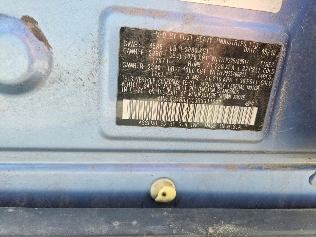 2011 SUBARU OUTBACK