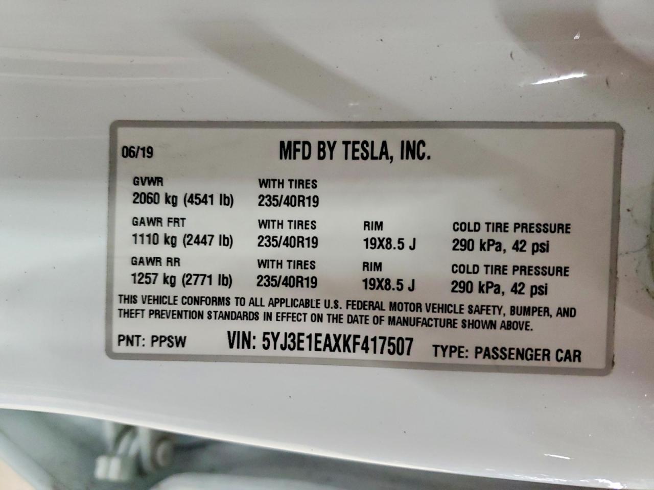 2019 TESLA MODEL 3