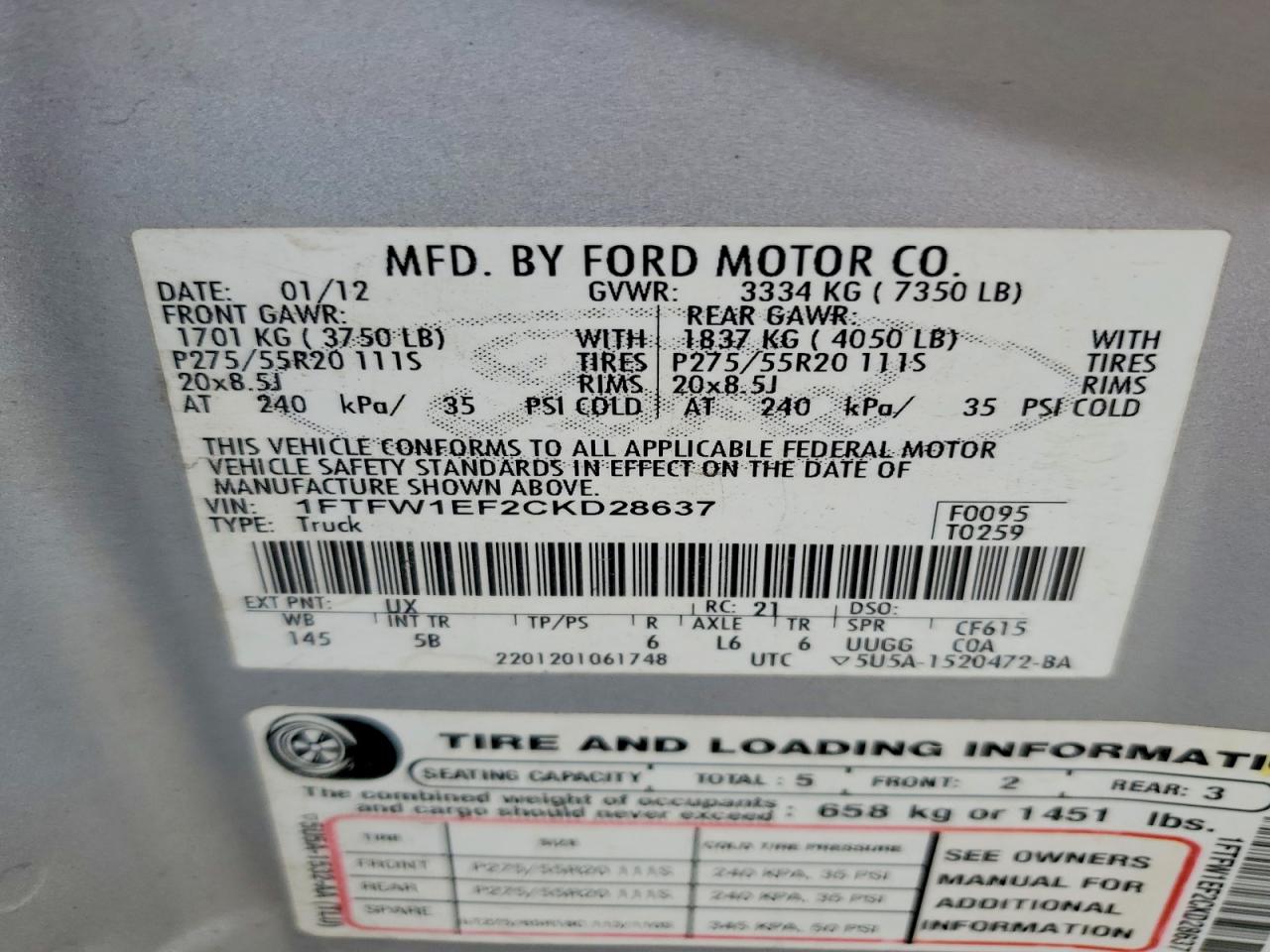 2012 FORD F150
