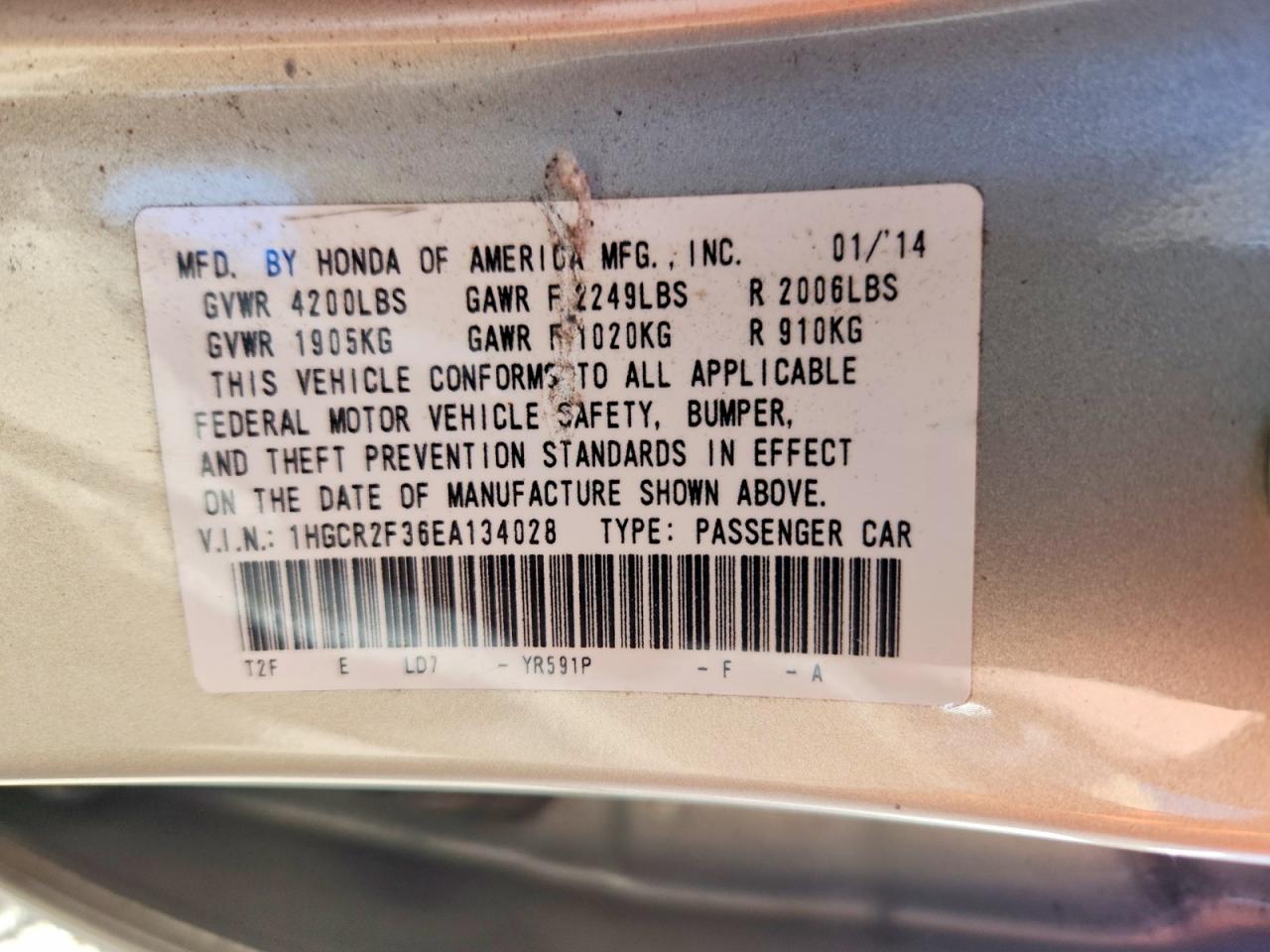 2014 HONDA ACCORD