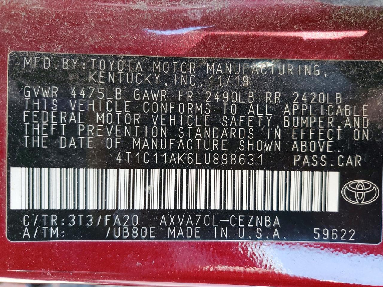 2020 TOYOTA CAMRY