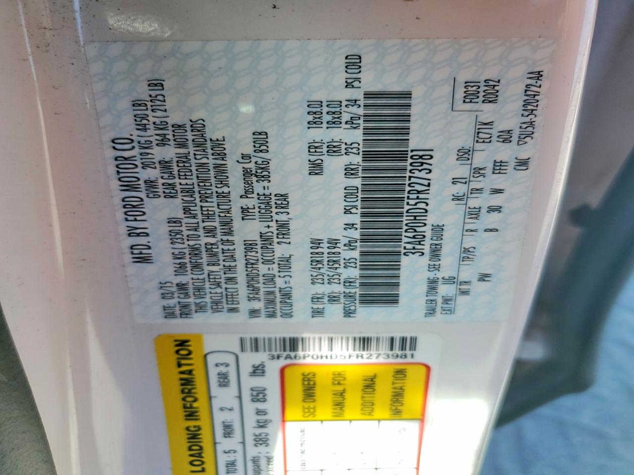 2015 FORD FUSION