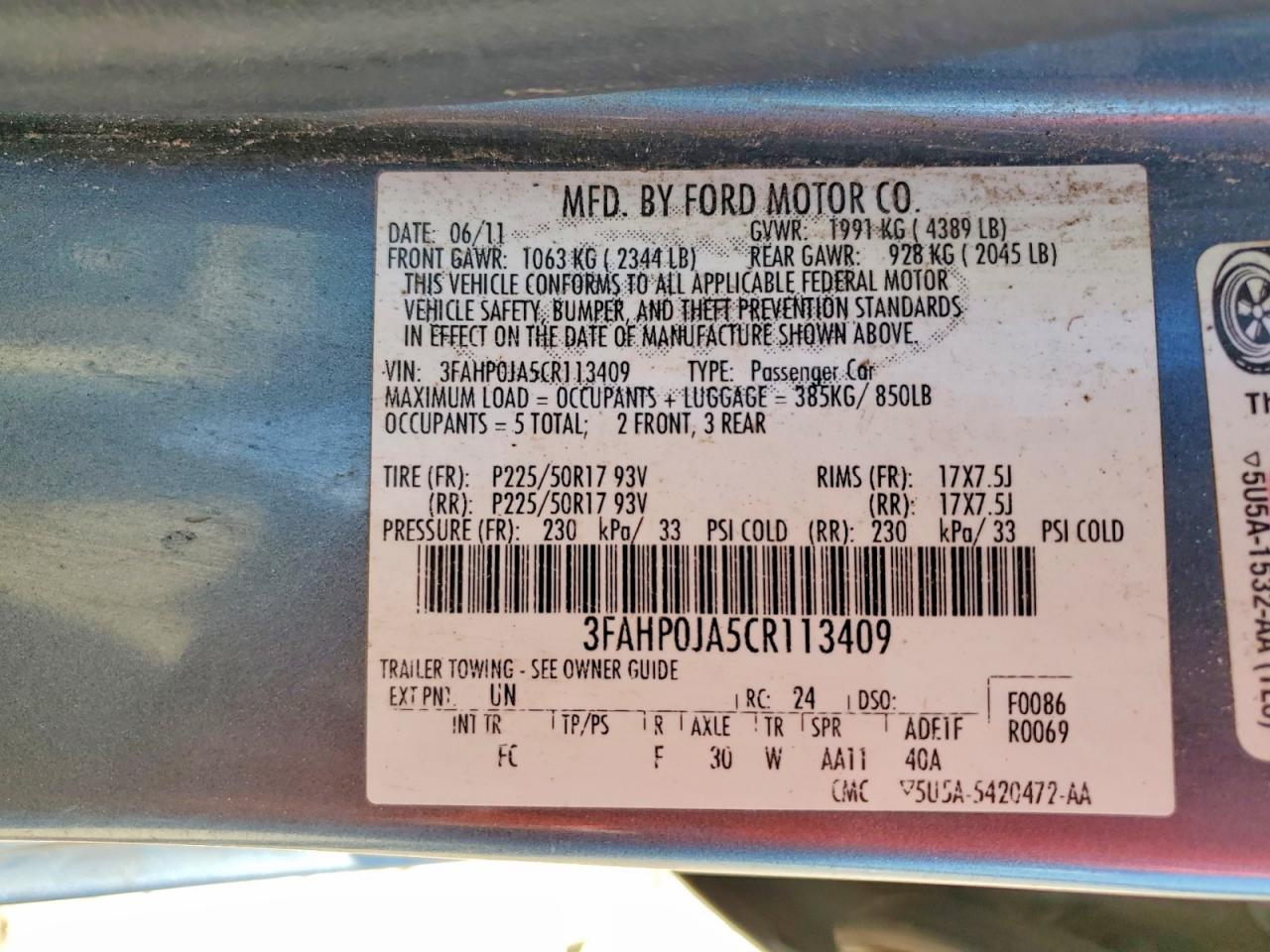 2012 FORD FUSION