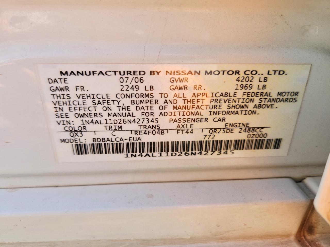 2006 NISSAN ALTIMA