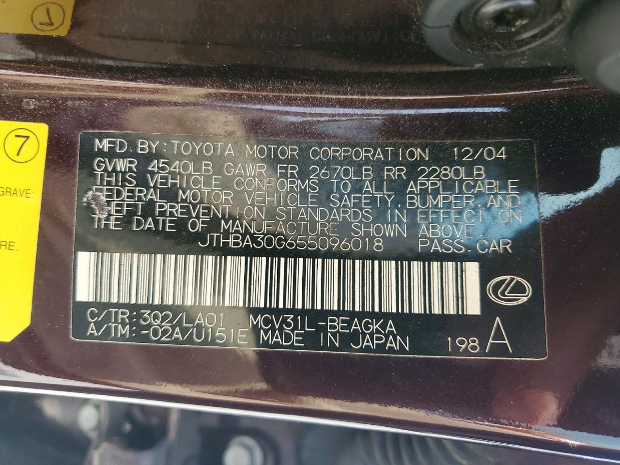 2005 LEXUS ES330