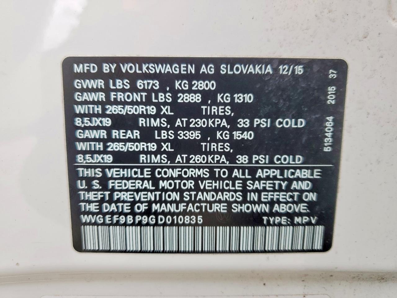 2016 VOLKSWAGEN TOUAREG
